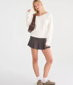 Houndstooth Pleated Low-Rise Mini Skirt