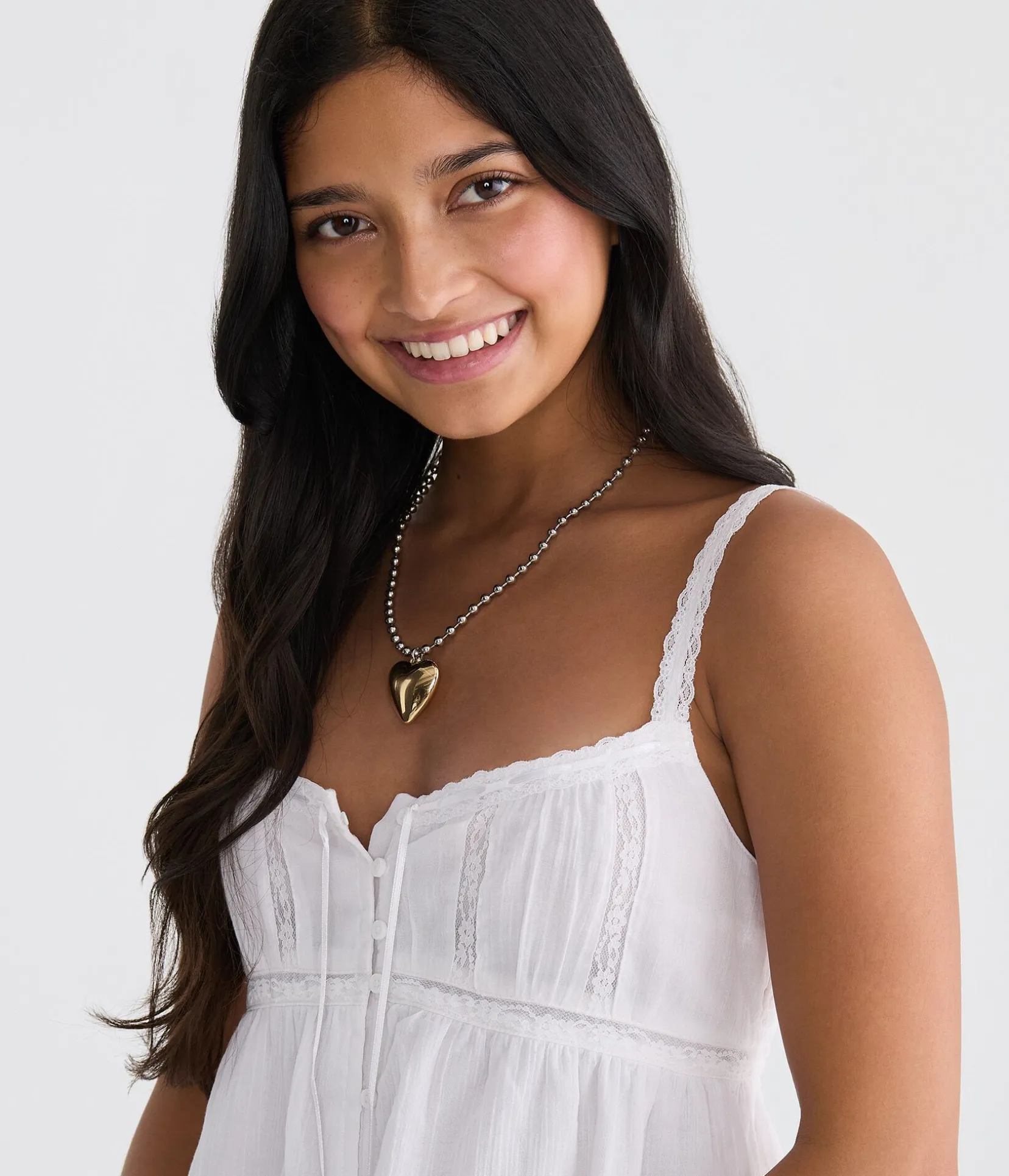 Lace Button-Front Square-Neck Cami
