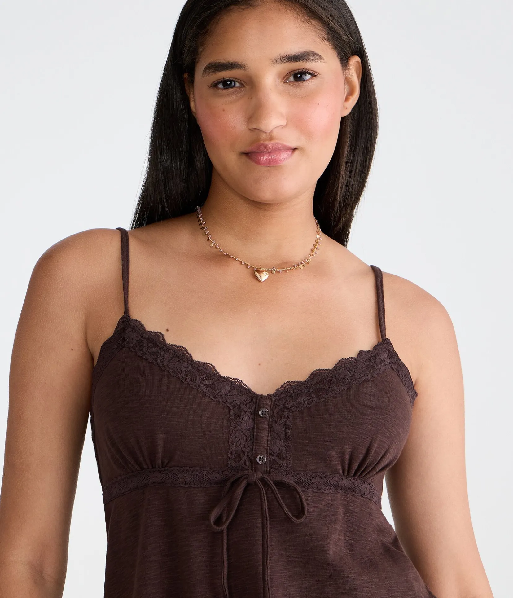 Lace-Trim V-Neck Babydoll Cami