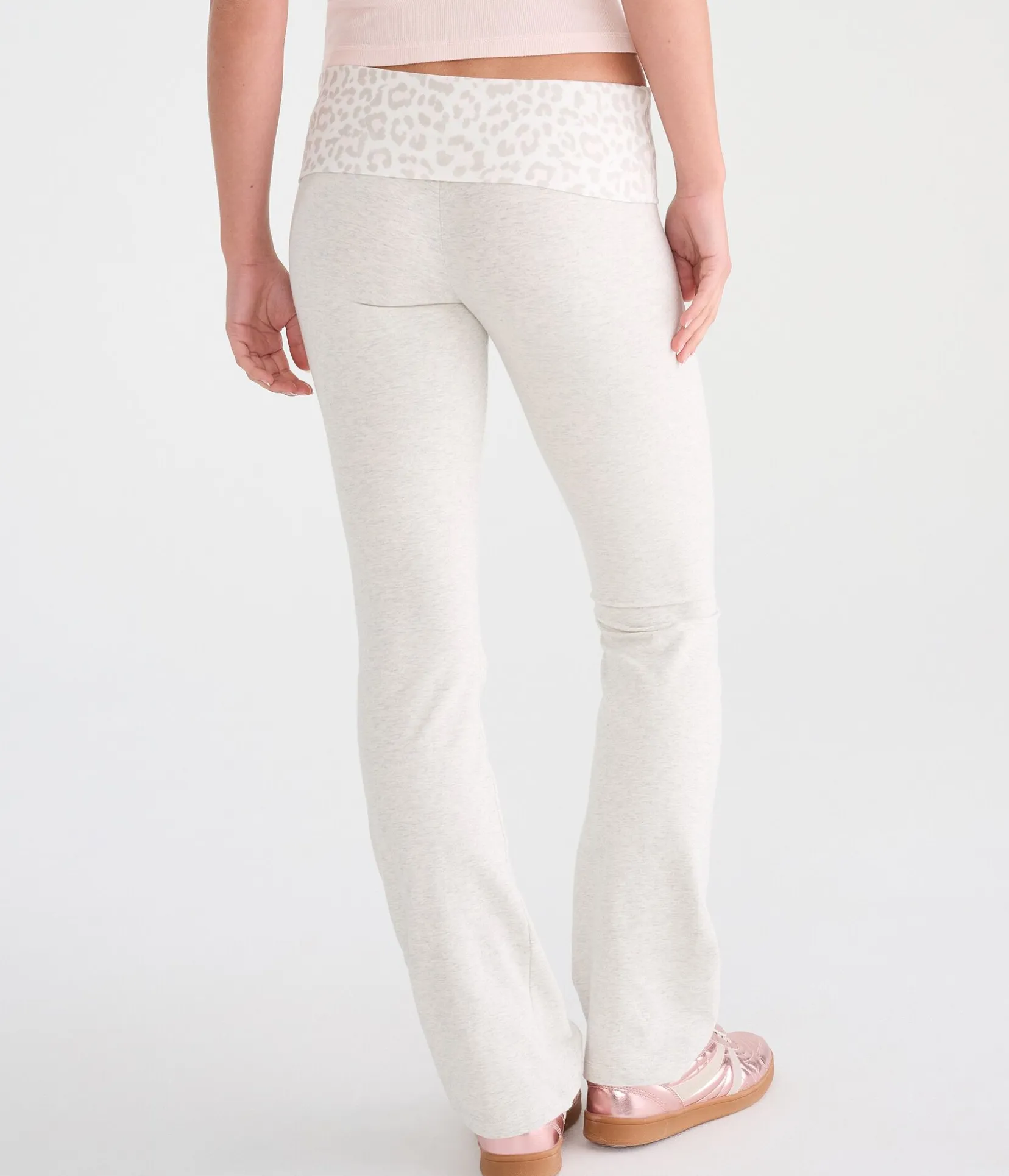 Leopard Print Mid-Rise Fold-Over Bootcut Pants