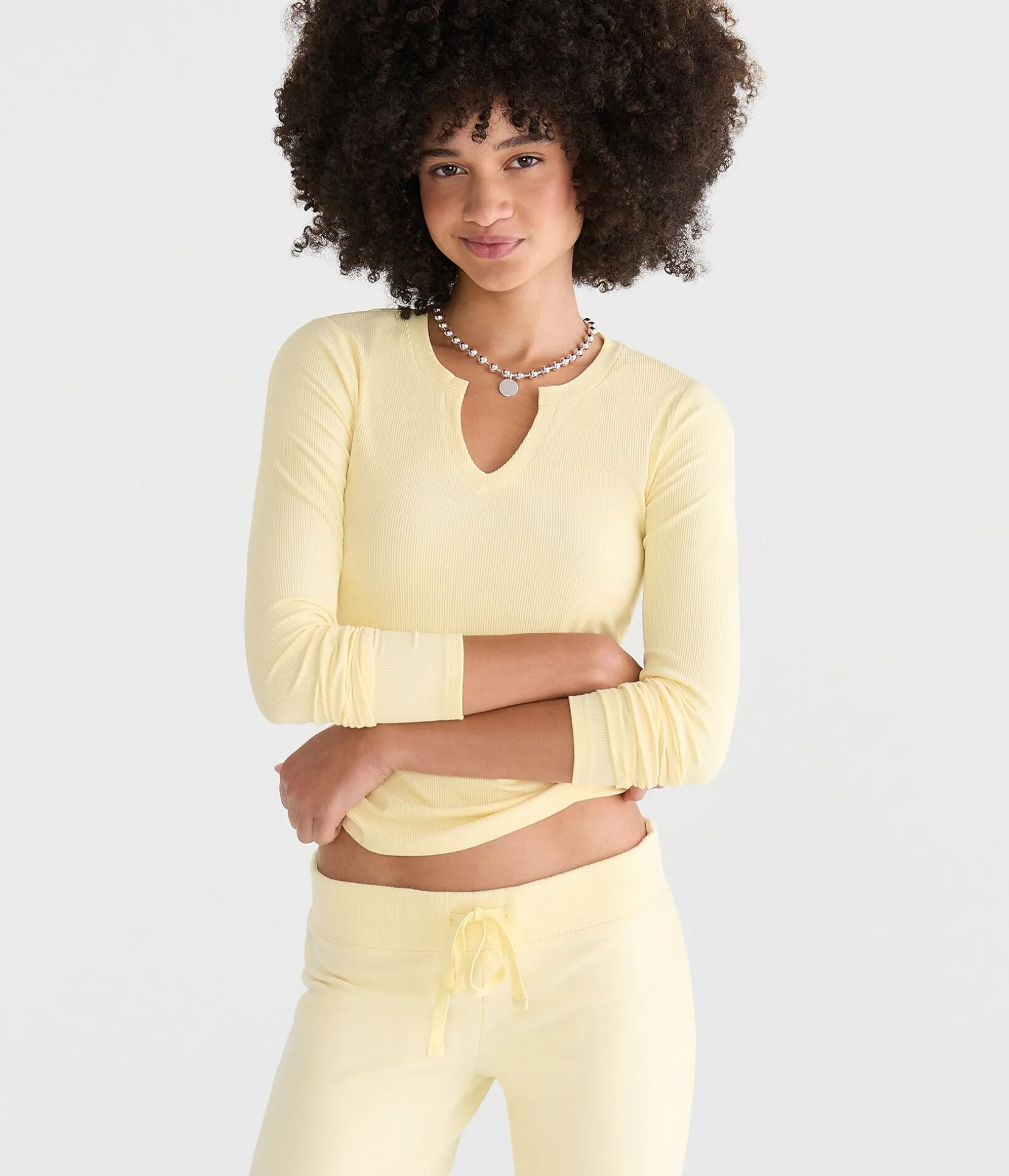 Long Sleeve Buttery Soft Notch-Neck Tee