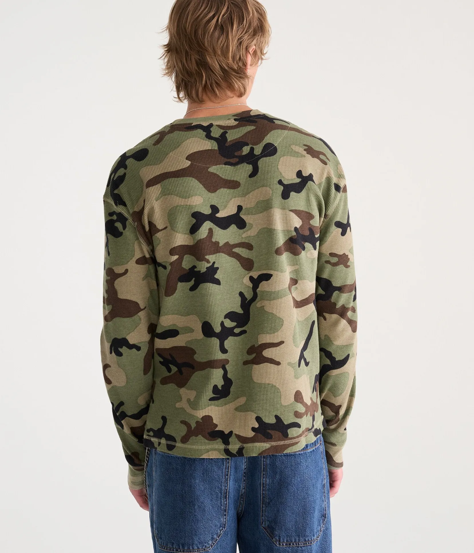 Long Sleeve Camo Star Flame Graphic Thermal Tee