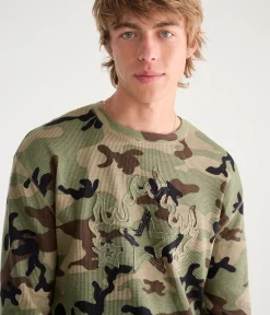 Long Sleeve Camo Star Flame Graphic Thermal Tee
