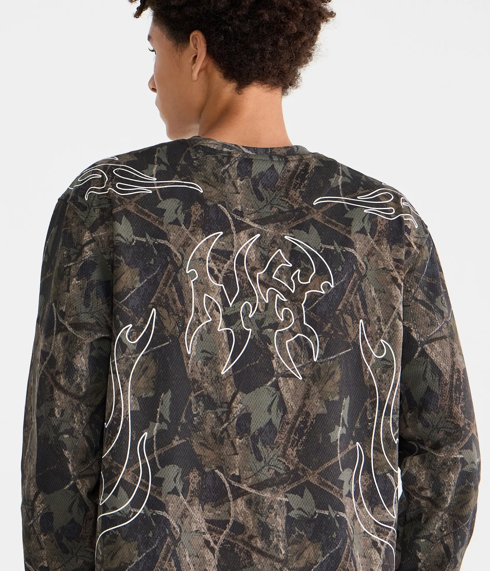 Long Sleeve Forest Camo Tribal Tattoo Boxy Mesh Jersey