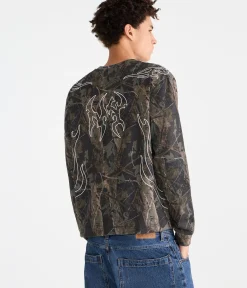 Long Sleeve Forest Camo Tribal Tattoo Boxy Mesh Jersey