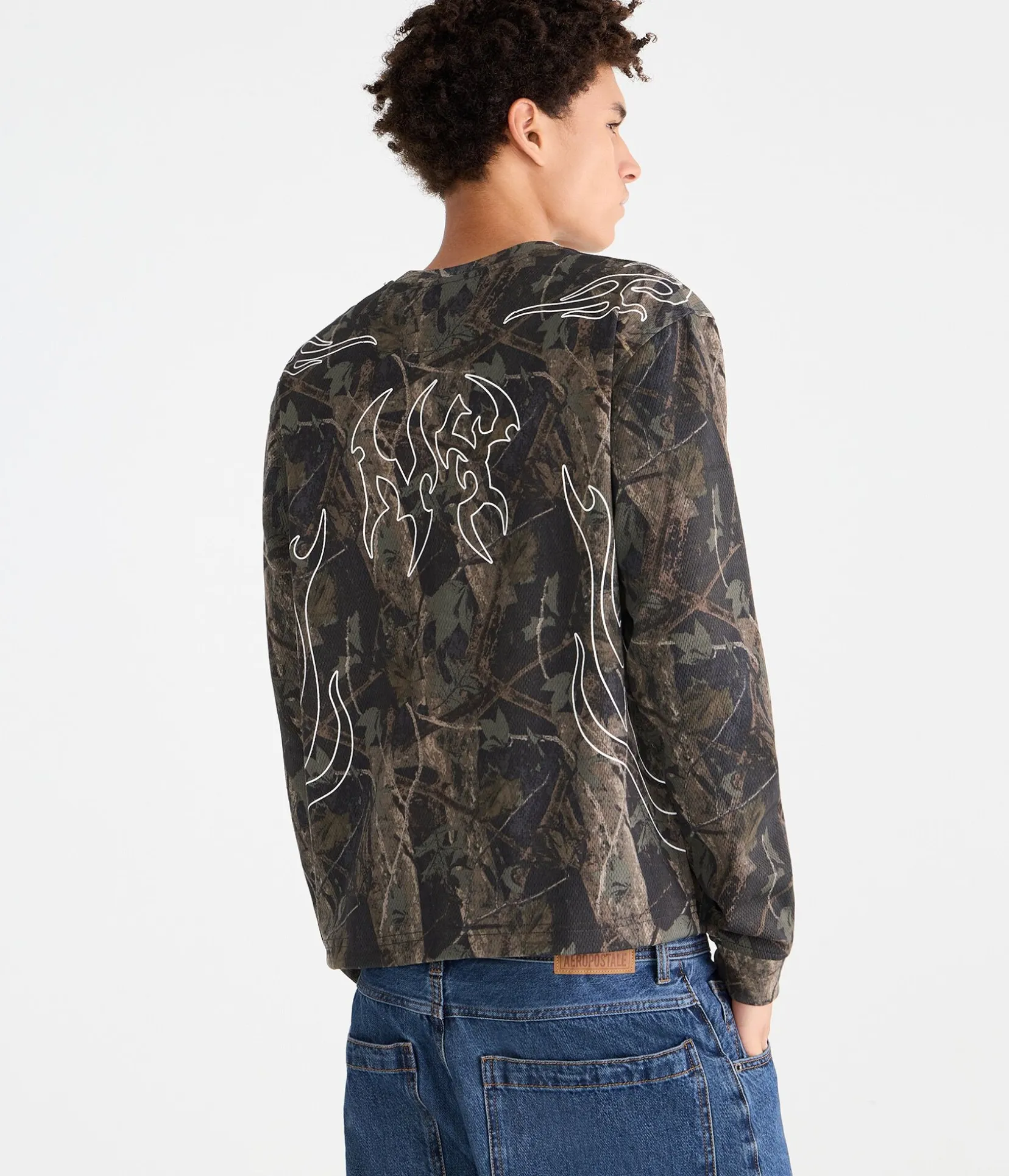 Long Sleeve Forest Camo Tribal Tattoo Boxy Mesh Jersey
