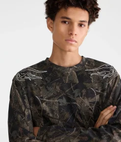 Long Sleeve Forest Camo Tribal Tattoo Boxy Mesh Jersey