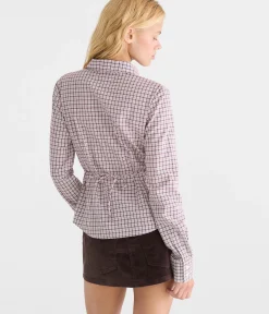 Long Sleeve Plaid Tie-Back Fitted Shirt