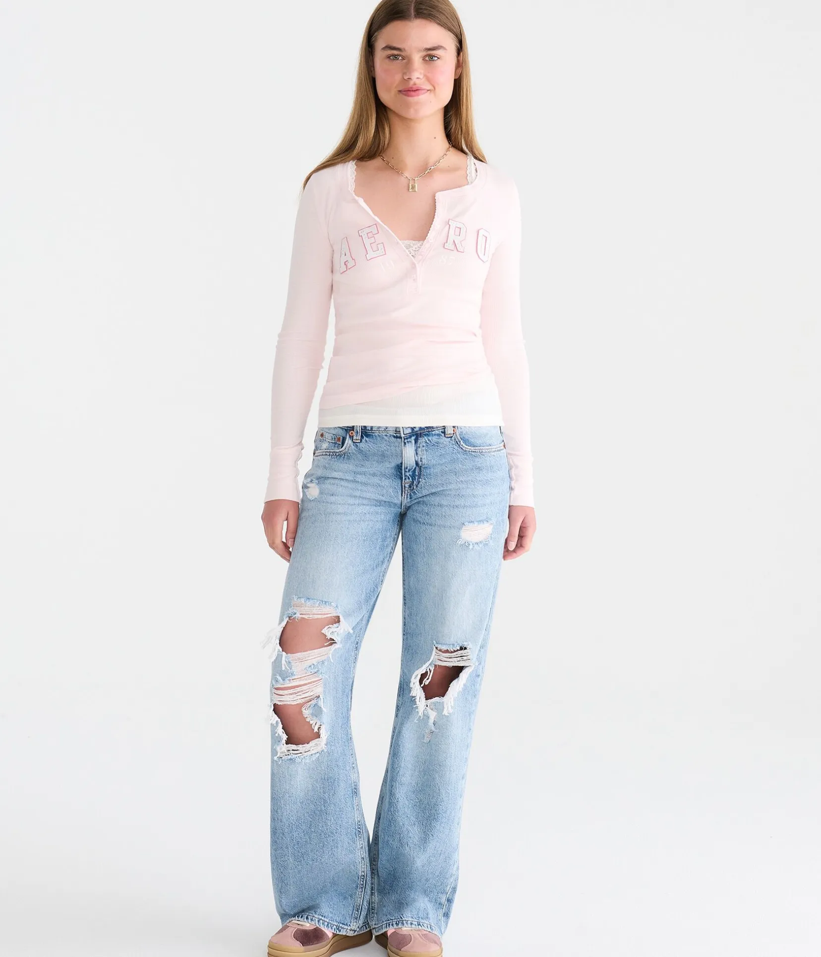 Long Sleeve Rhinestone Logo Henley
