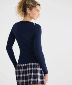 Long Sleeve Seriously Soft Lace-Trim V-Neck Tee