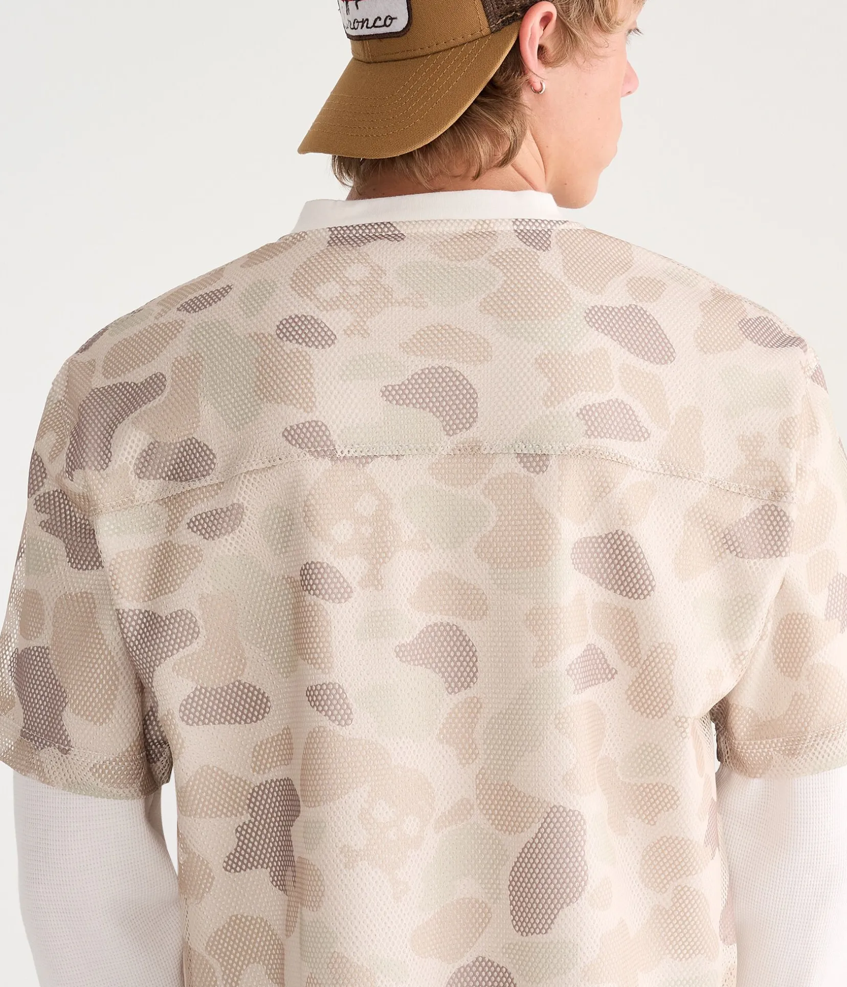 Long Sleeve Skull Camo Boxy Mesh Jersey 2Fer Tee
