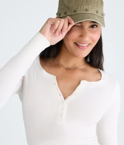 Long Sleeve Solid Ribbed Henley