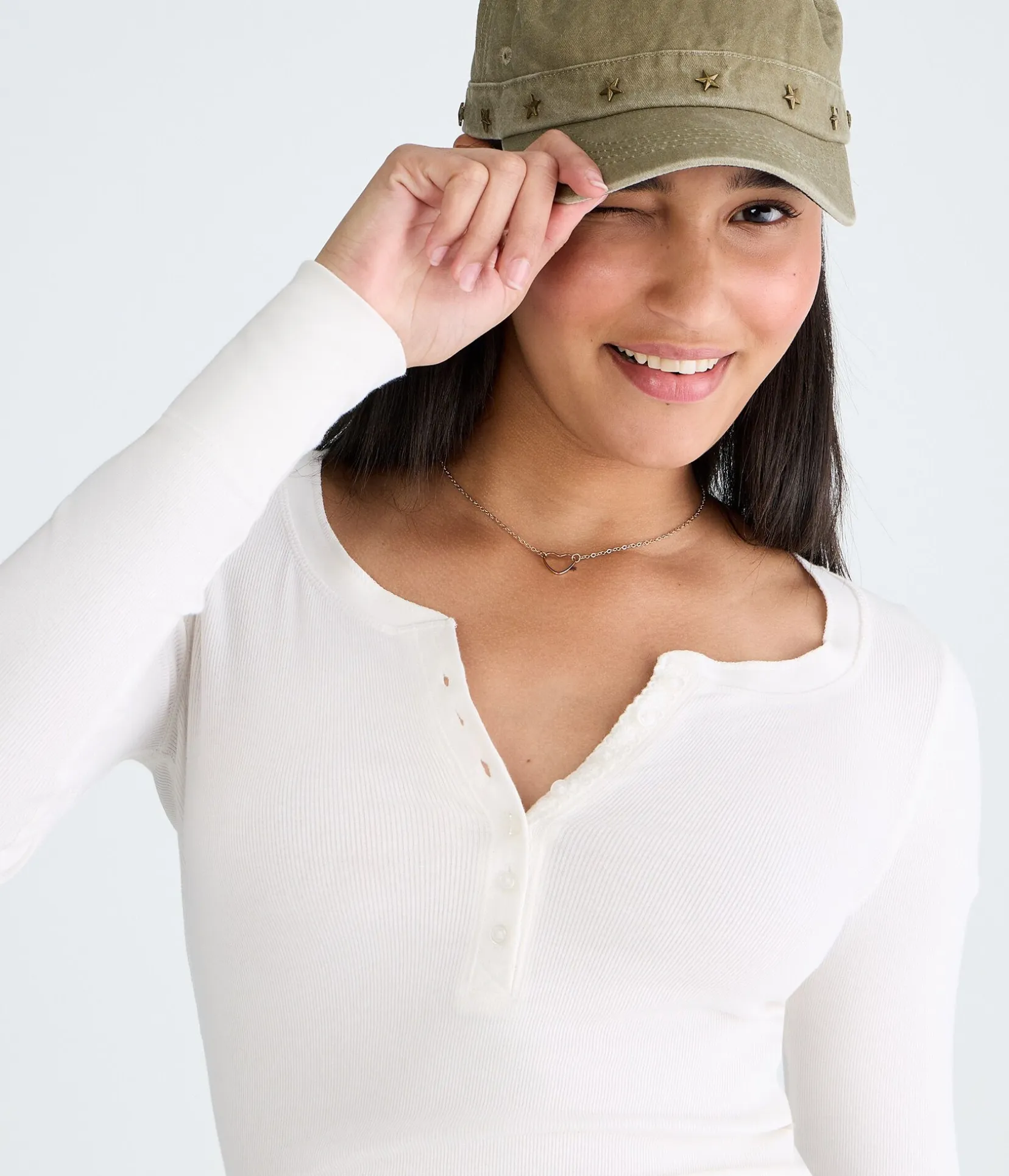 Long Sleeve Solid Ribbed Henley