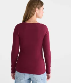 Long Sleeve Solid Ribbed Henley