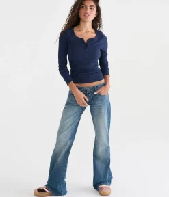 Long Sleeve Solid Ribbed Henley