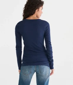 Long Sleeve Solid Ribbed Henley