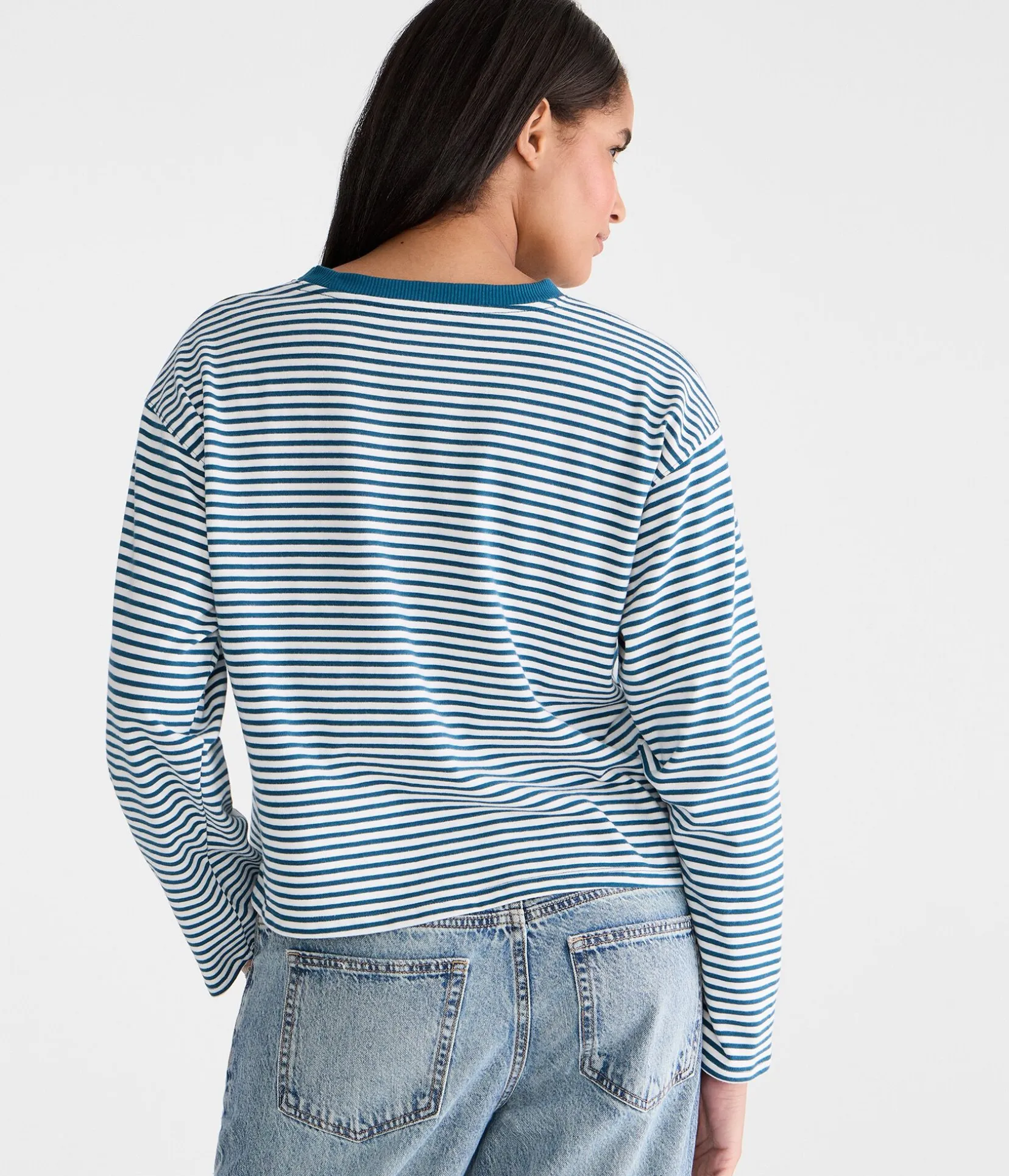 Long Sleeve Striped Oversized Crew Tee