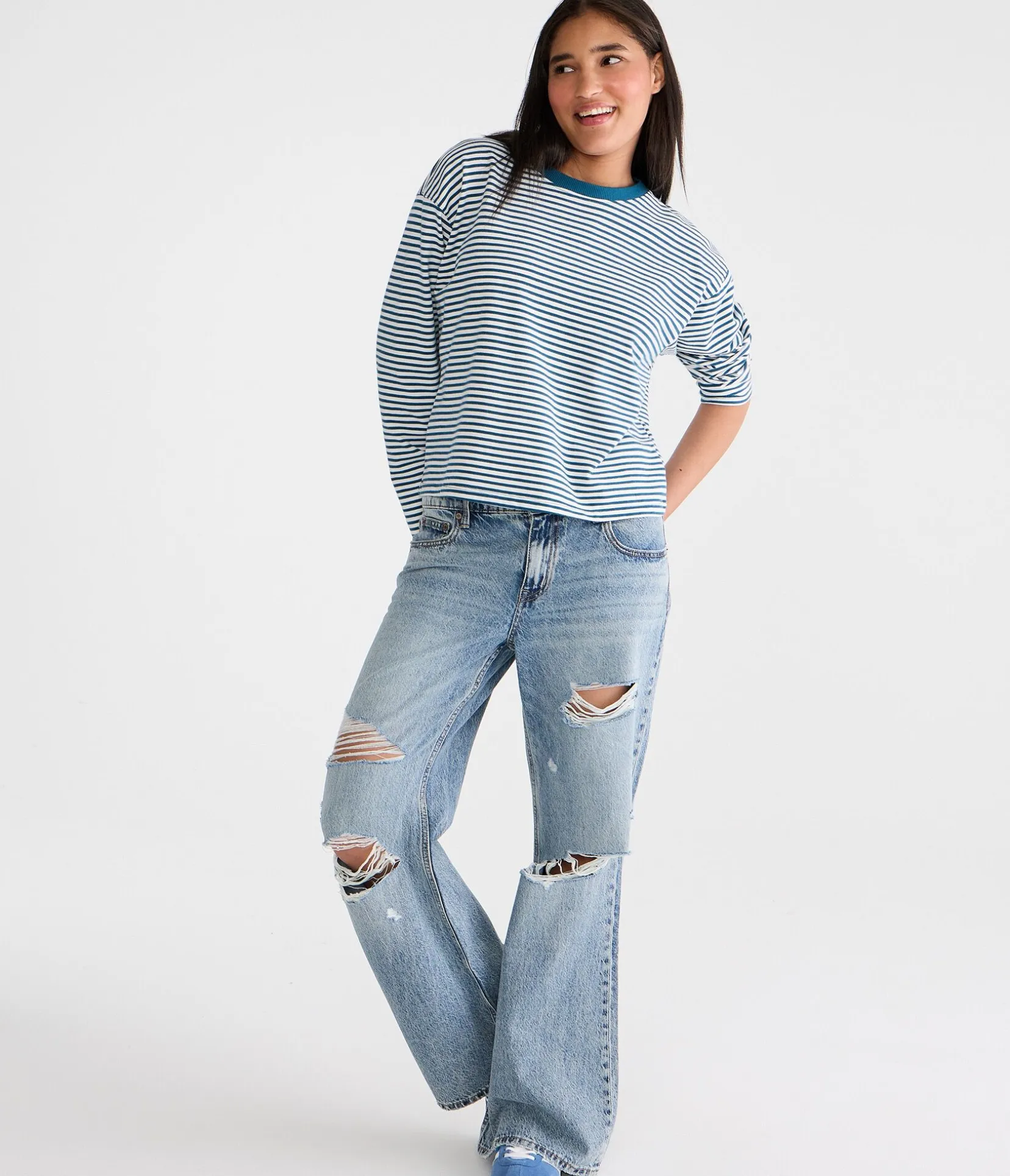 Long Sleeve Striped Oversized Crew Tee