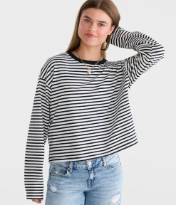 Long Sleeve Striped Oversized Crew Tee