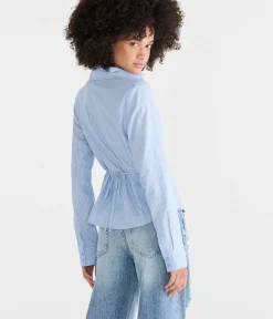 Long Sleeve Striped Tie-Back Fitted Shirt