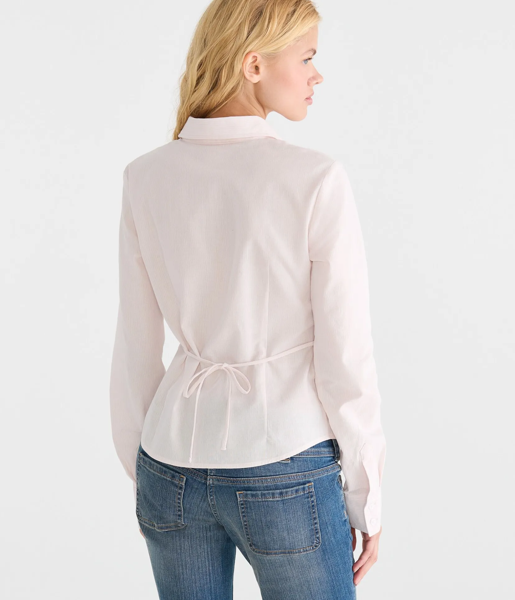 Long Sleeve Striped Tie-Back Fitted Shirt