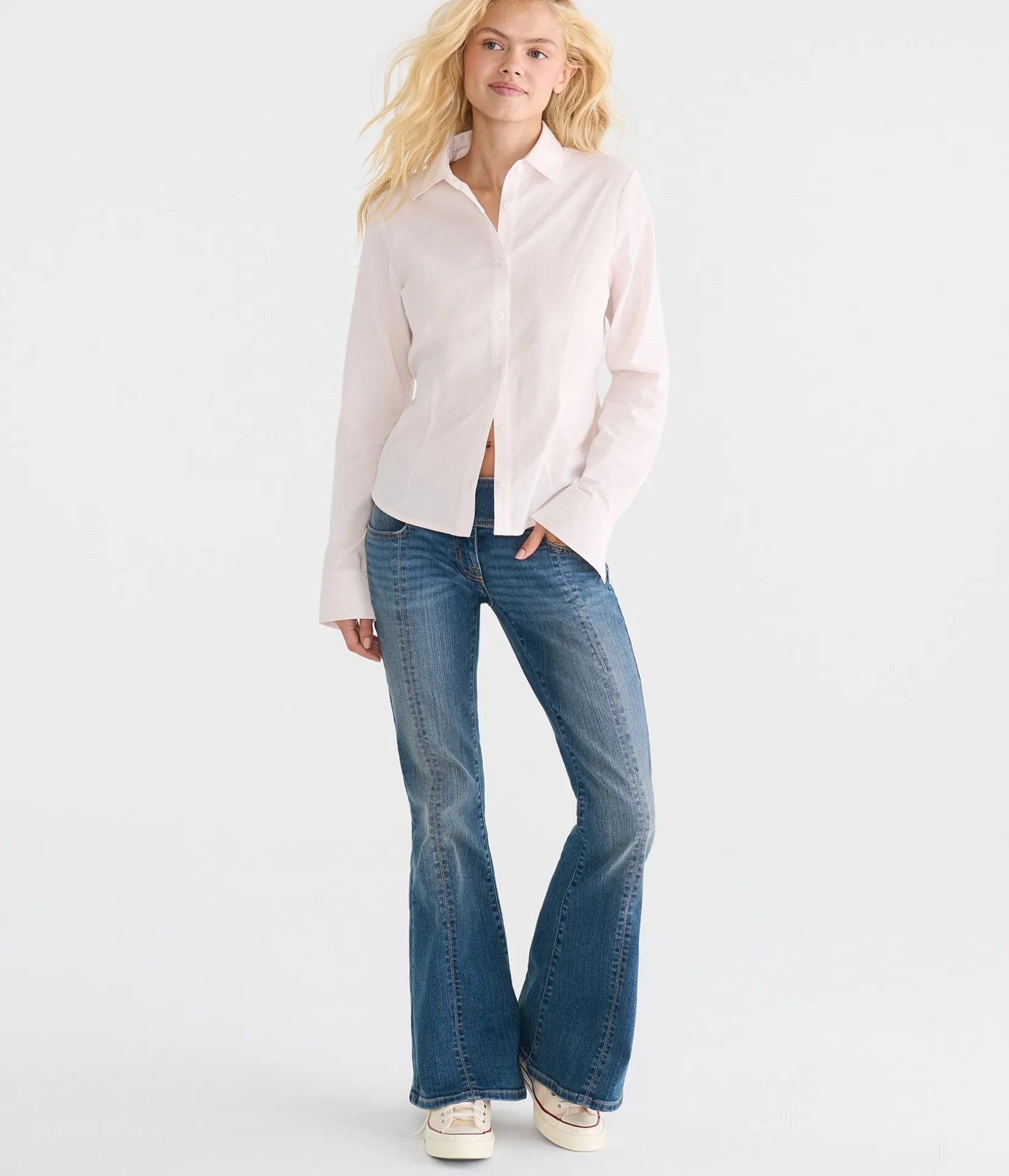 Long Sleeve Striped Tie-Back Fitted Shirt