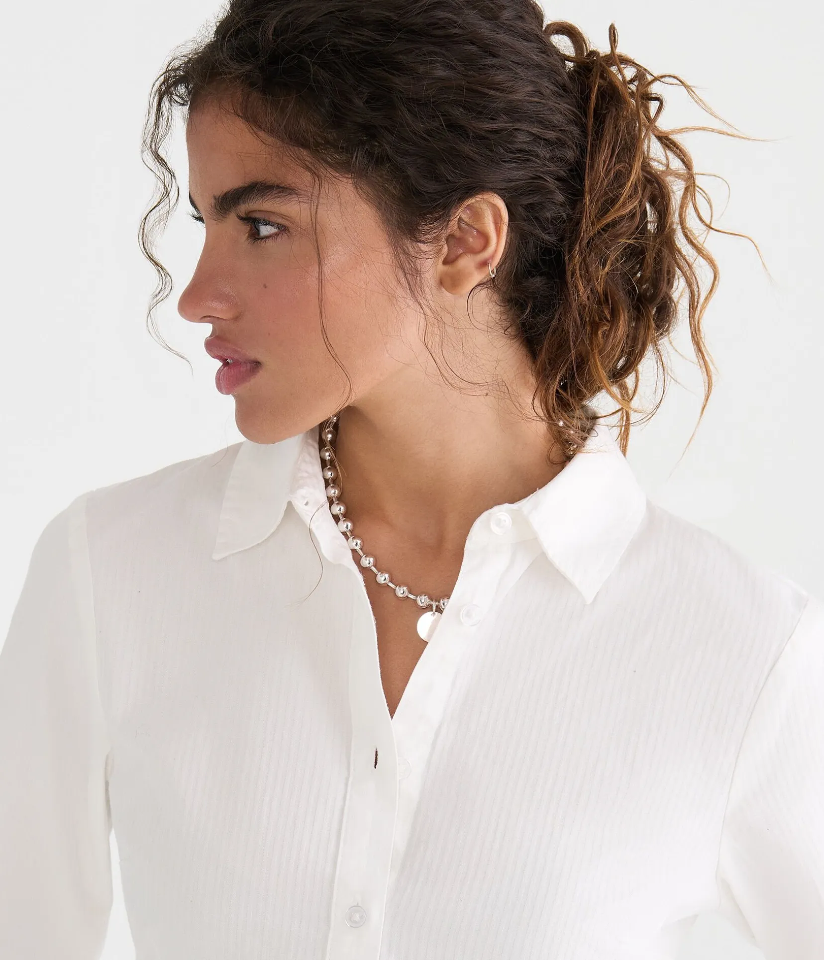 Long Sleeve Tonal Stripe Tie-Back Fitted Shirt