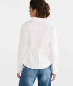 Long Sleeve Tonal Stripe Tie-Back Fitted Shirt