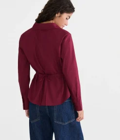Long Sleeve Tonal Stripe Tie-Back Fitted Shirt