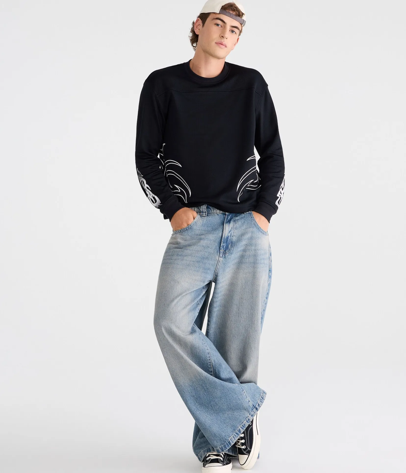 Long Sleeve Tribal Tattoo Boxy Mesh Jersey
