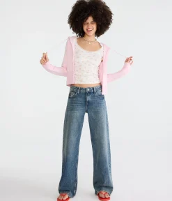 Low-Rise Baggy Wide Leg Heart Stitch Jean