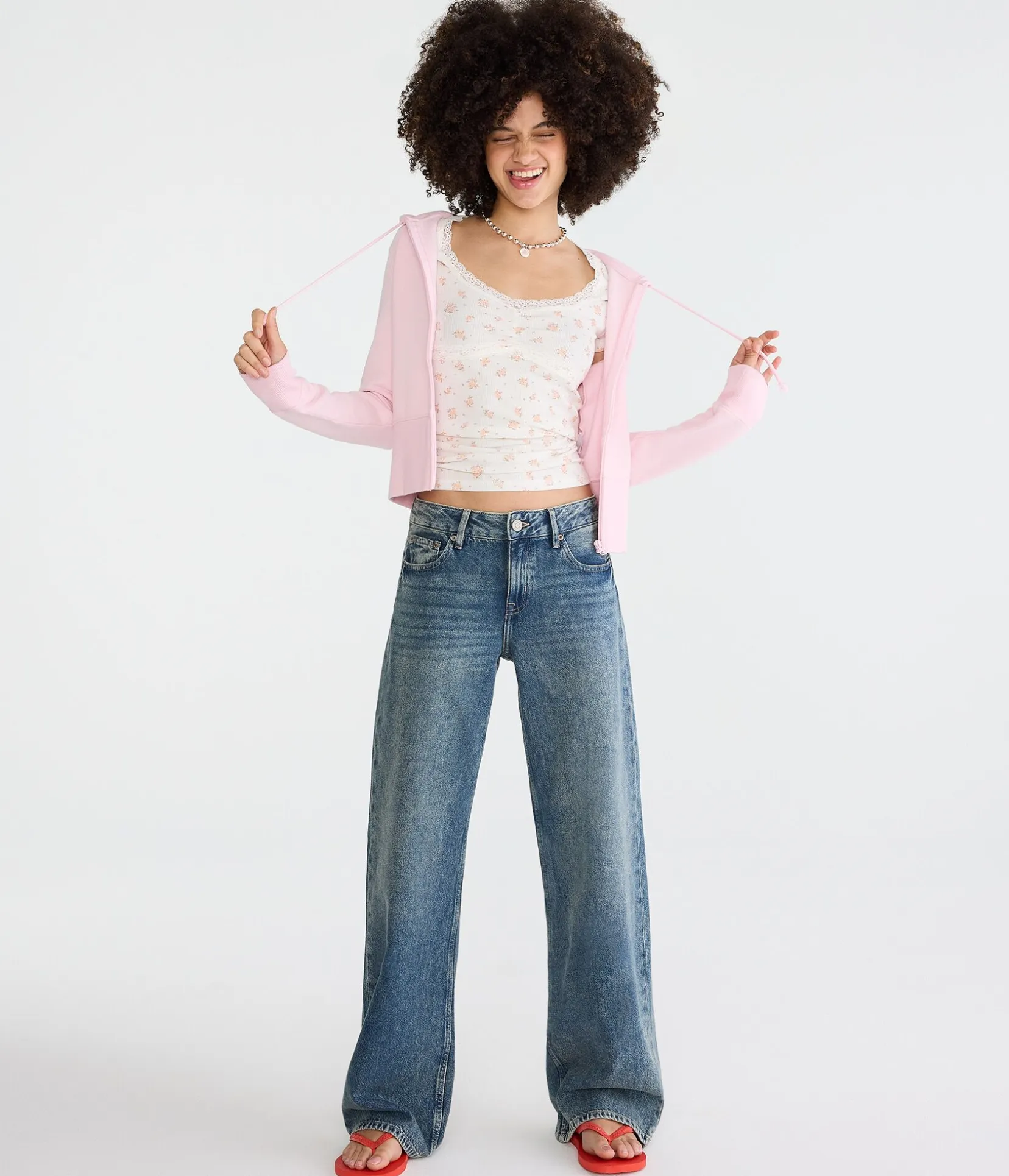 Low-Rise Baggy Wide Leg Heart Stitch Jean