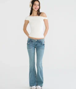 Low-Rise Flare Flap Pocket Jean