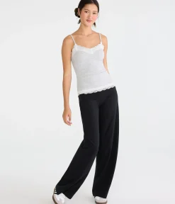 Low-Rise Fold-Over Wide Leg Pants