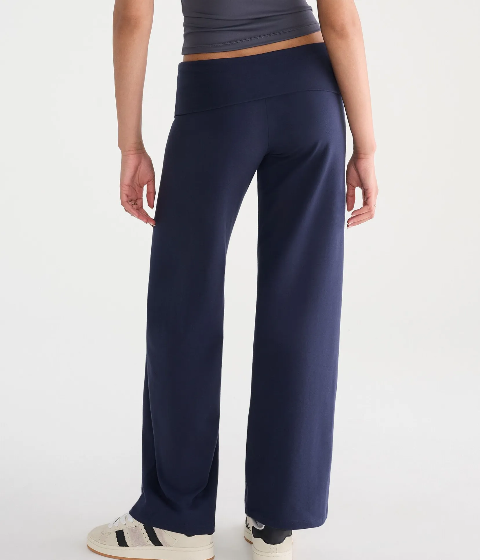 Low-Rise Fold-Over Wide Leg Pants