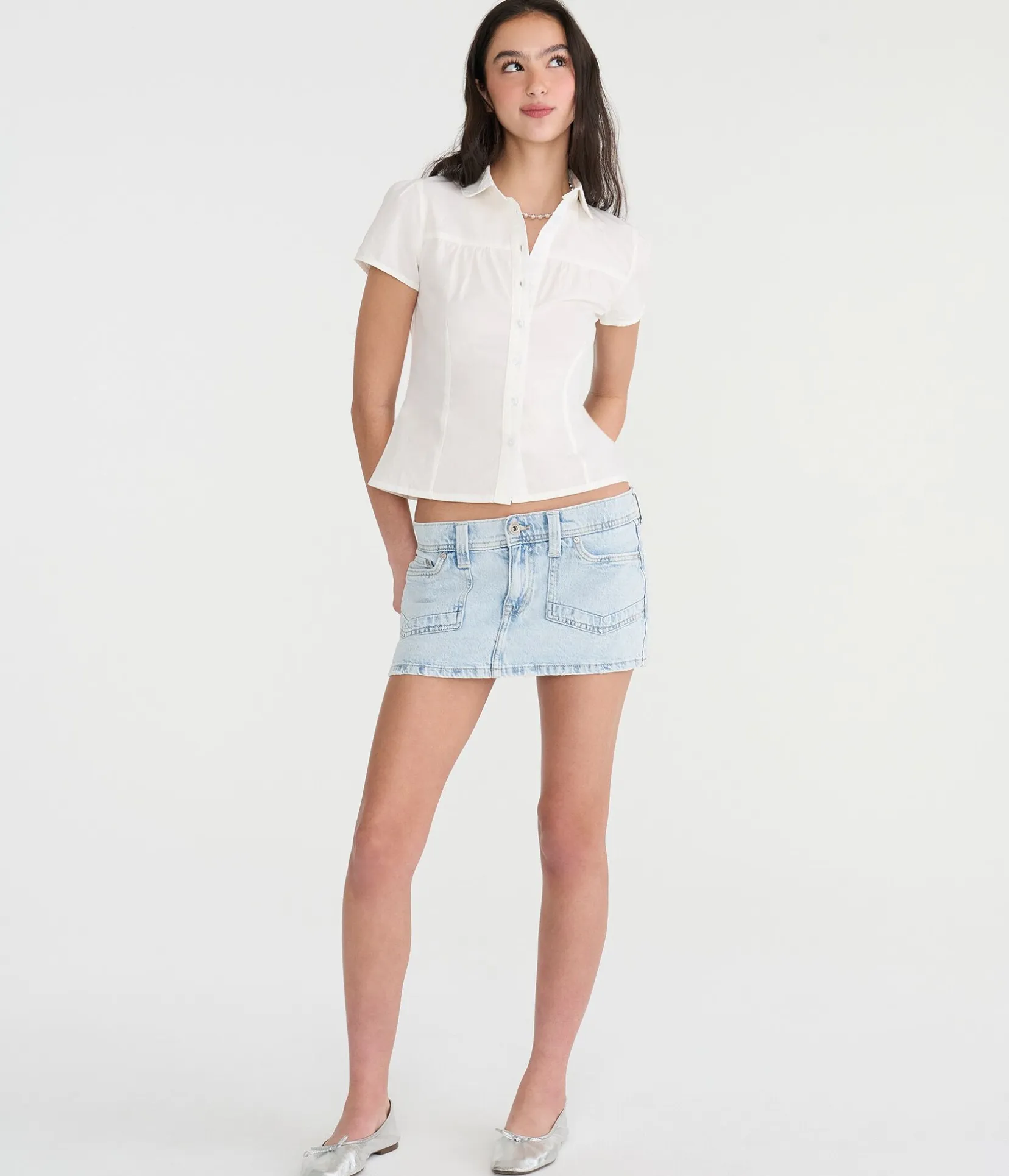 Low-Rise Utility Micro Denim Skirt