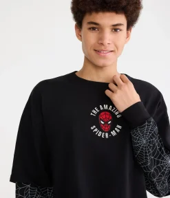 Marvel | Aéropostale Long Sleeve Spider-Man Spiderwebs Boxy 2Fer Tee