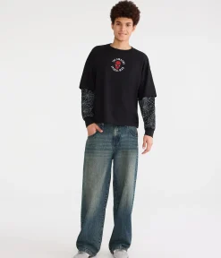 Marvel | Aéropostale Long Sleeve Spider-Man Spiderwebs Boxy 2Fer Tee