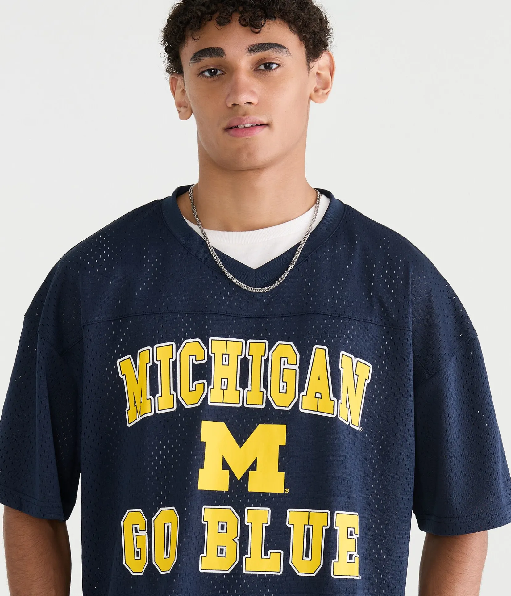 Michigan Wolverines Boxy Mesh V-Neck Top