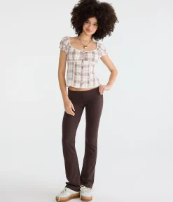 Mid-Rise Fold-Over Bootcut Pants