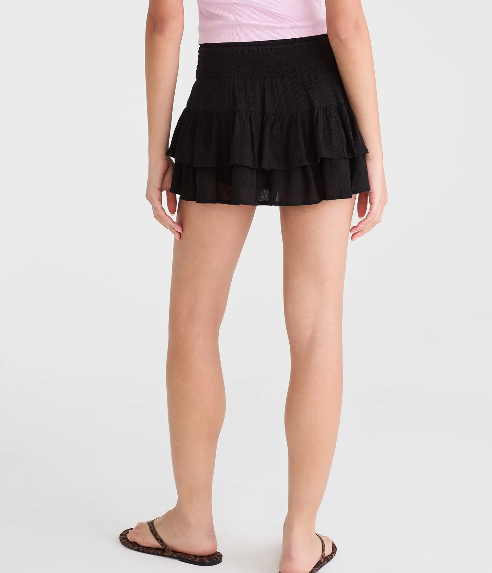 Mid-Rise Tiered Ruffle Skort