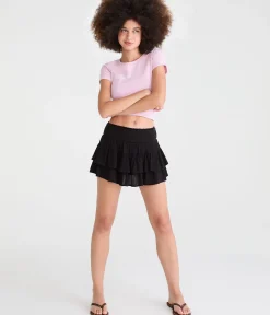 Mid-Rise Tiered Ruffle Skort