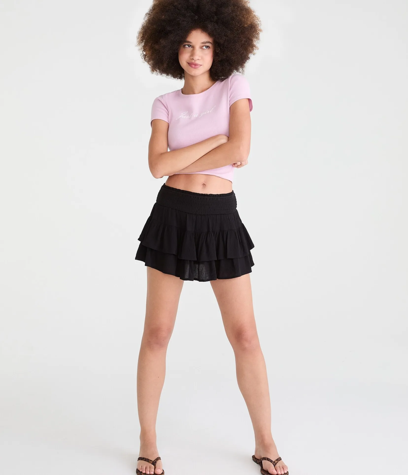 Mid-Rise Tiered Ruffle Skort