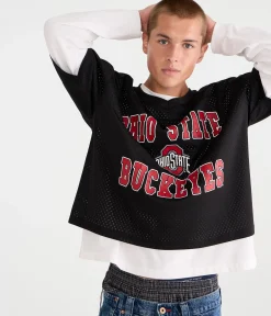 Ohio State Buckeyes Boxy Mesh V-Neck Top