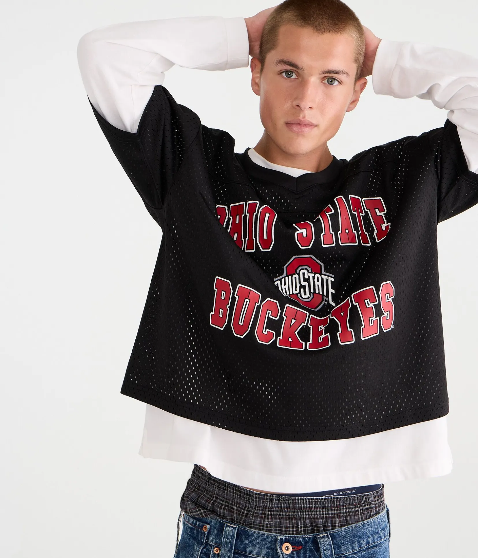Ohio State Buckeyes Boxy Mesh V-Neck Top