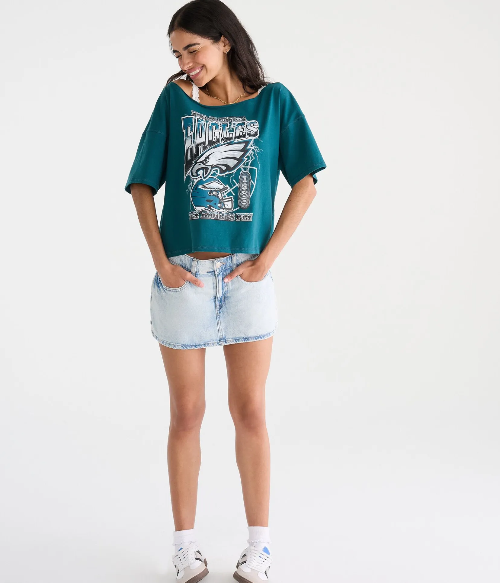 Philadelphia Eagles Off-The-Shoulder Graphic Tee