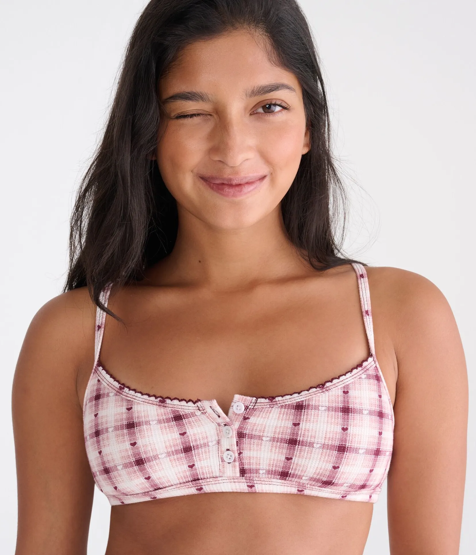 Plaid Hearts Henley Bralette