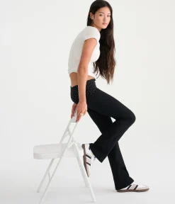 Polka Dot Mid-Rise Fold-Over Bootcut Pants