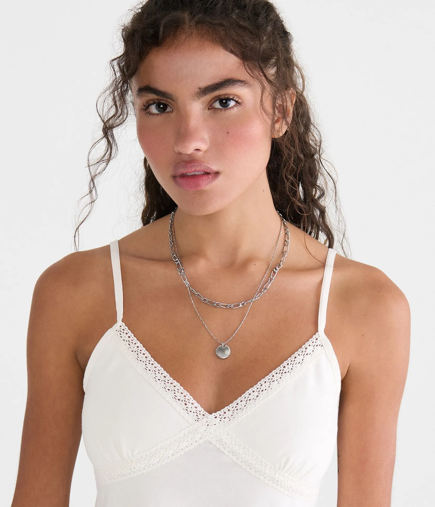 Seriously Soft Crisscross Lace V-Neck Babydoll Cami