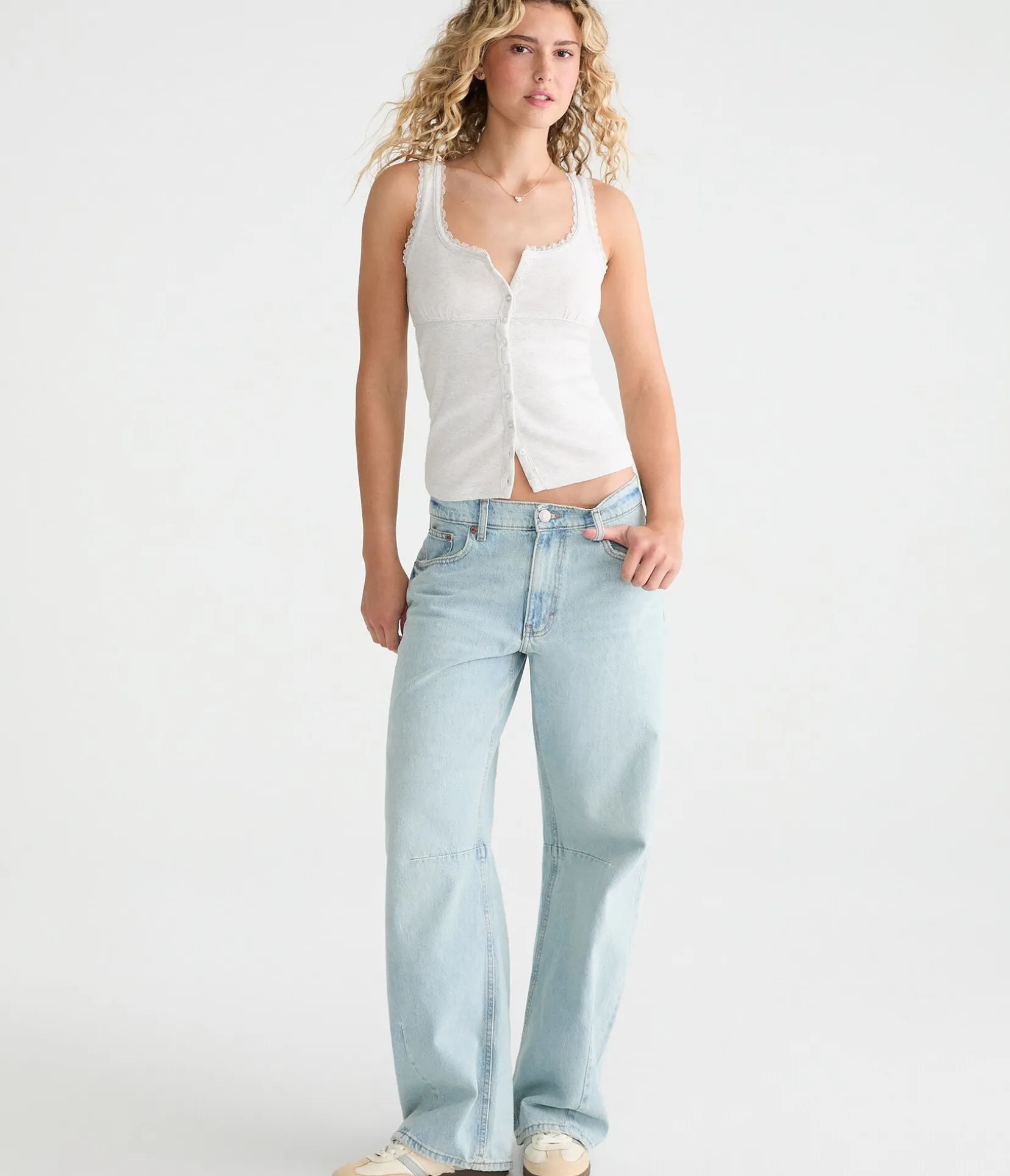 Seriously Soft Lace-Trim Buttoned Tank Top